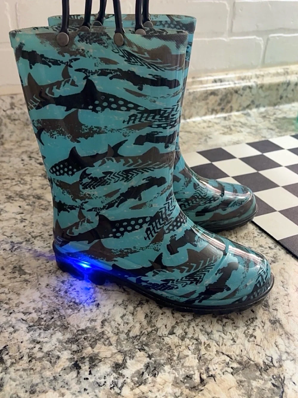 Kids Shark-Print light up Blue Rain Boots